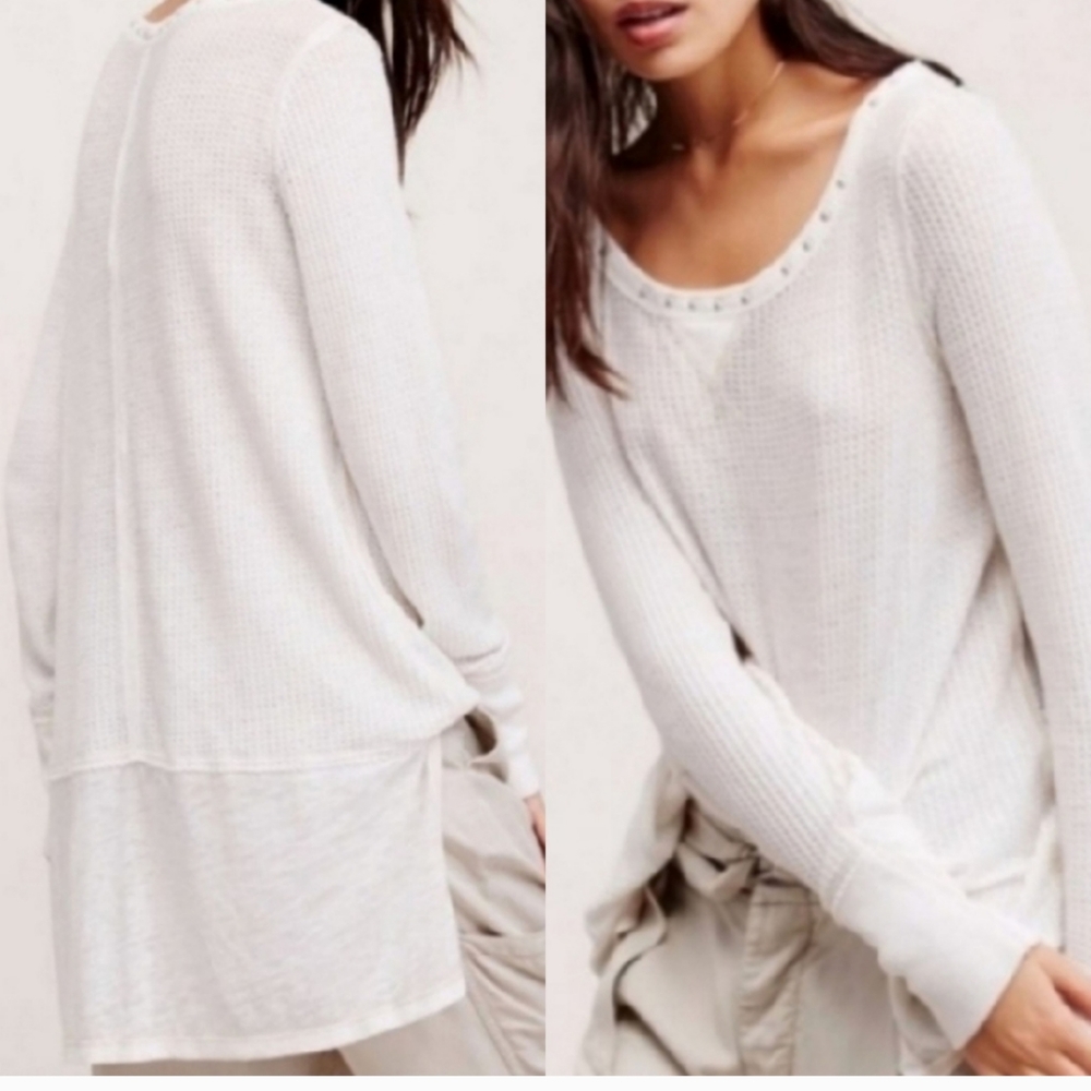 Free People Brown We The Free Long Sleeve Waffle Top